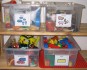 labeled organizational bins for kids